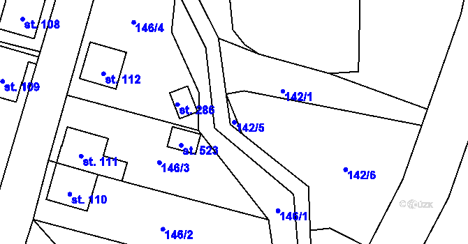 Parcela st. 142/5 v KÚ Černýš, Katastrální mapa