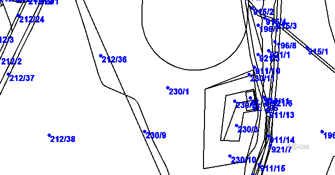 Parcela st. 230/1 v KÚ Černýš, Katastrální mapa
