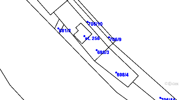 Parcela st. 698/3 v KÚ Černýš, Katastrální mapa