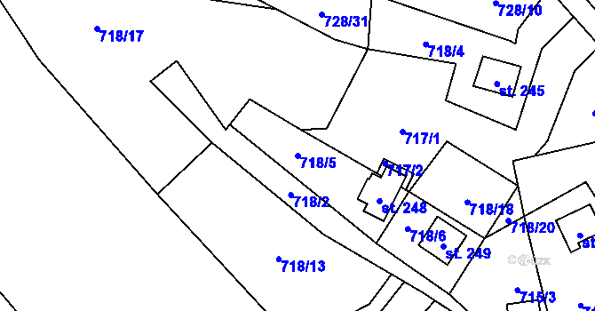 Parcela st. 718/5 v KÚ Černýš, Katastrální mapa