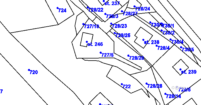 Parcela st. 727/5 v KÚ Černýš, Katastrální mapa