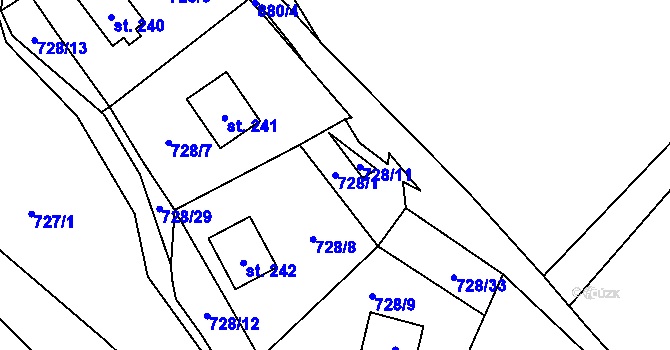 Parcela st. 728/1 v KÚ Černýš, Katastrální mapa