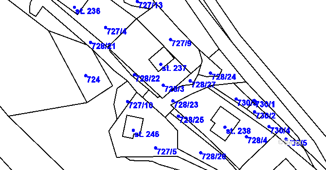 Parcela st. 728/3 v KÚ Černýš, Katastrální mapa