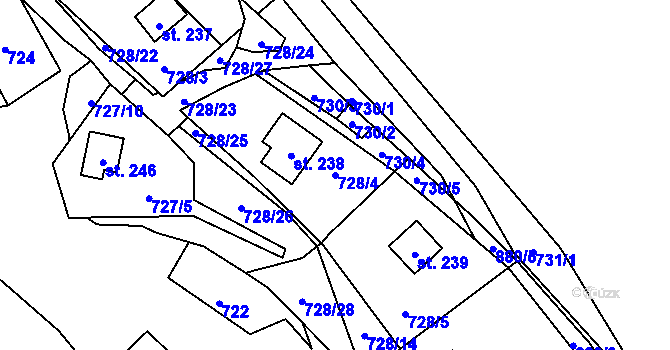 Parcela st. 728/4 v KÚ Černýš, Katastrální mapa