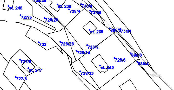 Parcela st. 728/5 v KÚ Černýš, Katastrální mapa