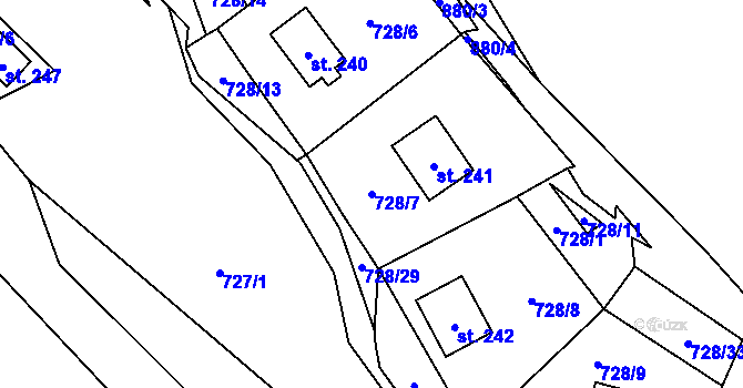 Parcela st. 728/7 v KÚ Černýš, Katastrální mapa