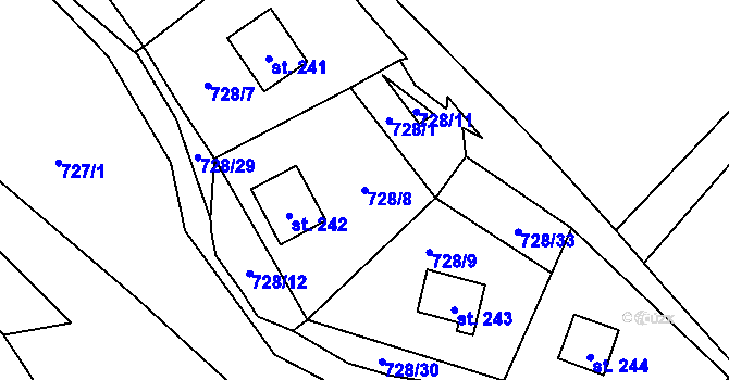 Parcela st. 728/8 v KÚ Černýš, Katastrální mapa
