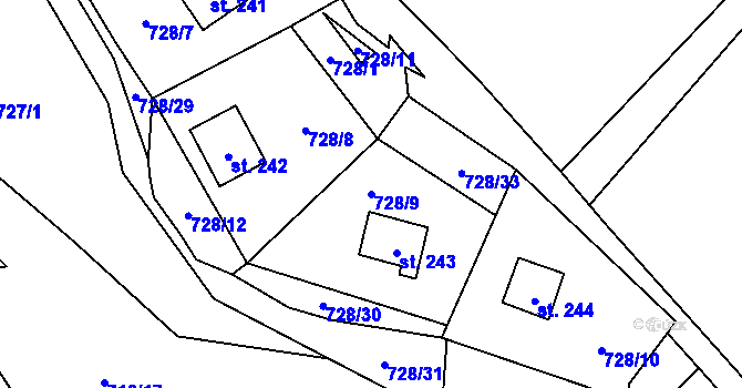 Parcela st. 728/9 v KÚ Černýš, Katastrální mapa