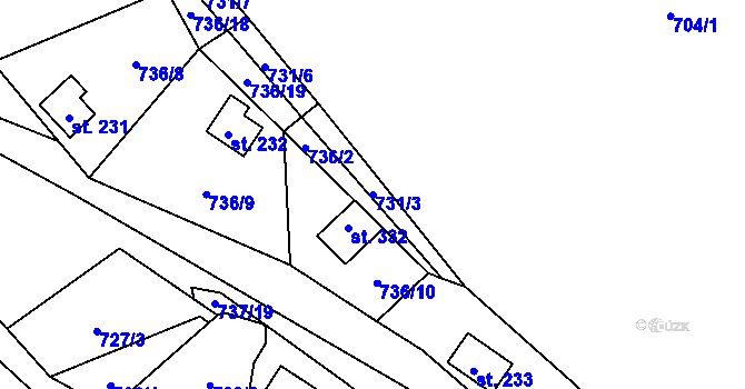 Parcela st. 731/3 v KÚ Černýš, Katastrální mapa