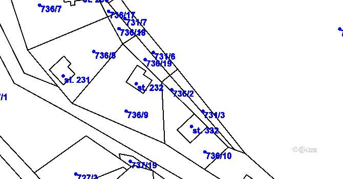 Parcela st. 736/2 v KÚ Černýš, Katastrální mapa