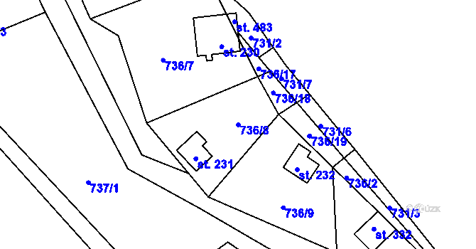 Parcela st. 736/8 v KÚ Černýš, Katastrální mapa