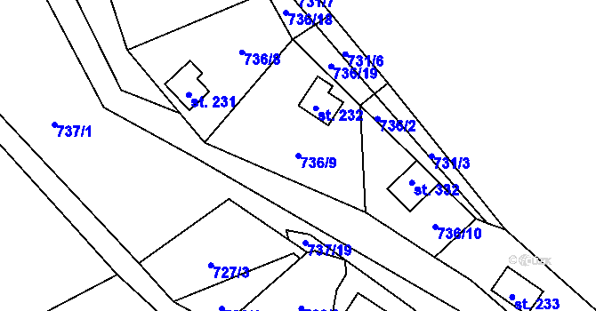 Parcela st. 736/9 v KÚ Černýš, Katastrální mapa