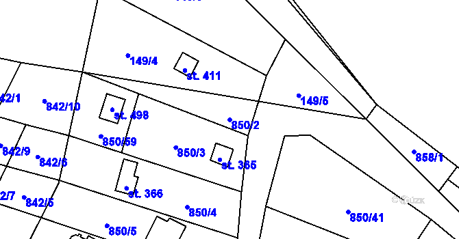 Parcela st. 850/2 v KÚ Černýš, Katastrální mapa