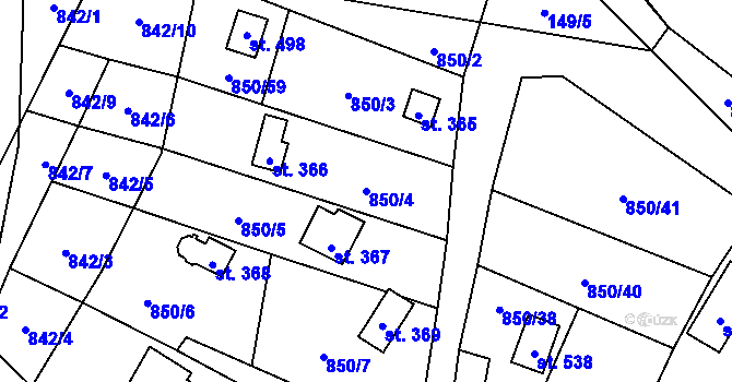 Parcela st. 850/4 v KÚ Černýš, Katastrální mapa