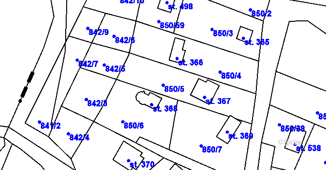Parcela st. 850/5 v KÚ Černýš, Katastrální mapa