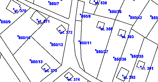 Parcela st. 850/11 v KÚ Černýš, Katastrální mapa
