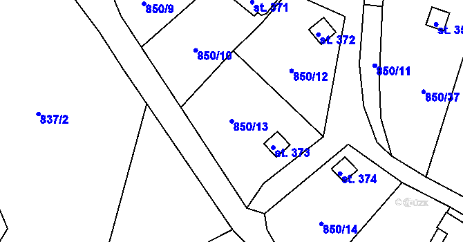 Parcela st. 850/13 v KÚ Černýš, Katastrální mapa