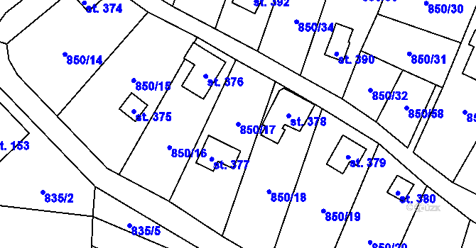 Parcela st. 850/17 v KÚ Černýš, Katastrální mapa