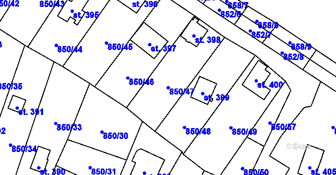 Parcela st. 850/47 v KÚ Černýš, Katastrální mapa