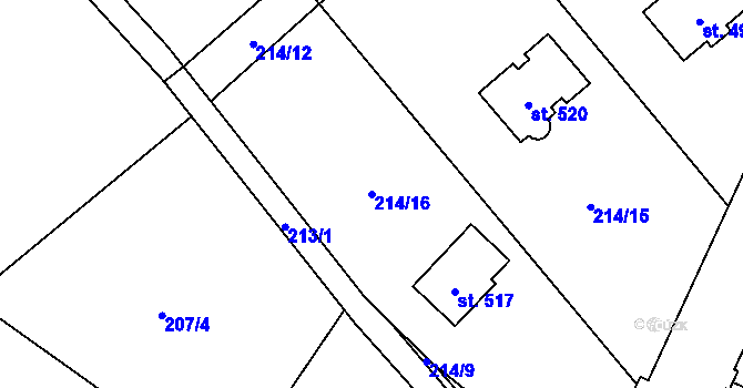 Parcela st. 214/16 v KÚ Černýš, Katastrální mapa