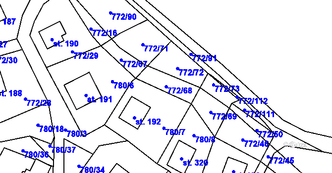 Parcela st. 772/68 v KÚ Černýš, Katastrální mapa
