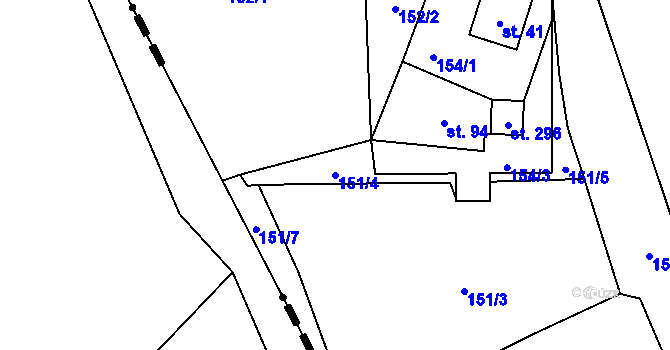 Parcela st. 151/4 v KÚ Černýš, Katastrální mapa