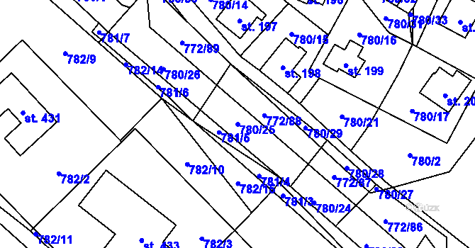 Parcela st. 780/25 v KÚ Černýš, Katastrální mapa