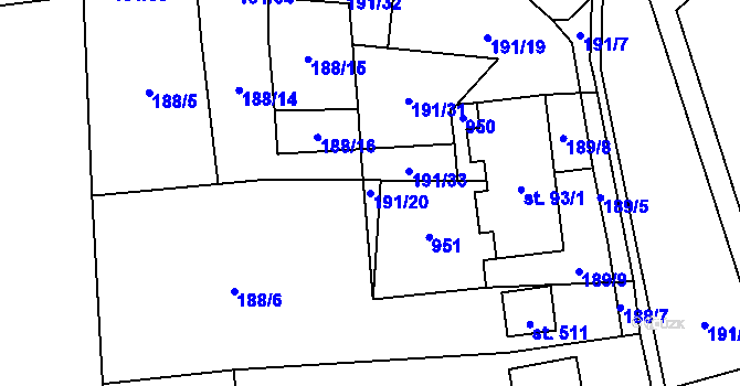 Parcela st. 191/20 v KÚ Černýš, Katastrální mapa
