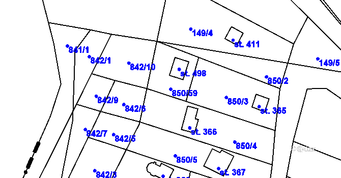 Parcela st. 850/59 v KÚ Černýš, Katastrální mapa
