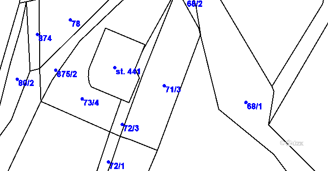Parcela st. 71/3 v KÚ Černýš, Katastrální mapa