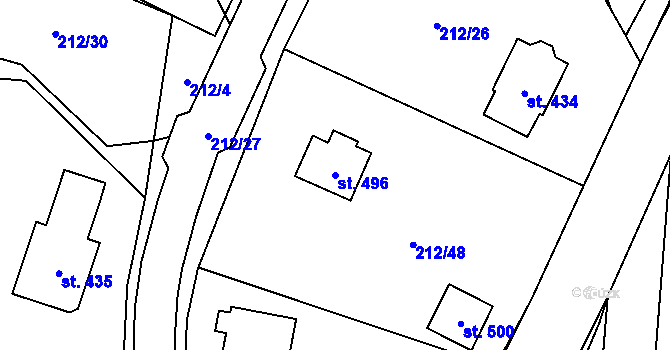 Parcela st. 496 v KÚ Černýš, Katastrální mapa