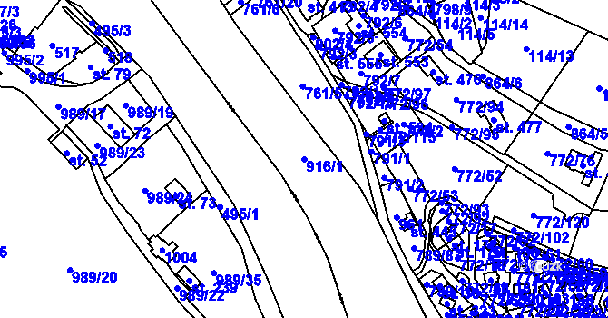 Parcela st. 916/1 v KÚ Černýš, Katastrální mapa