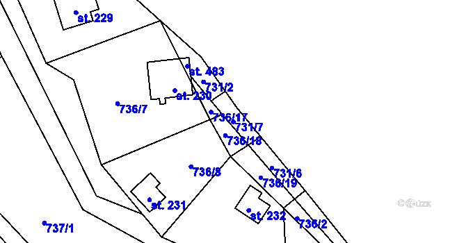 Parcela st. 731/7 v KÚ Černýš, Katastrální mapa
