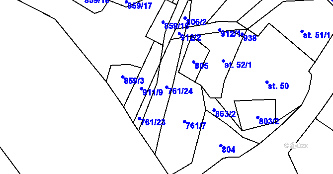 Parcela st. 761/24 v KÚ Černýš, Katastrální mapa
