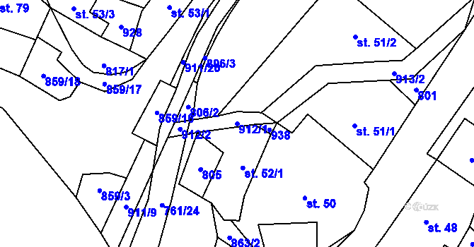 Parcela st. 912/1 v KÚ Černýš, Katastrální mapa
