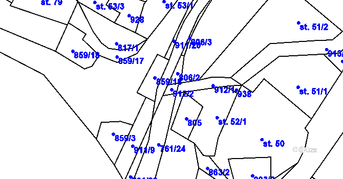Parcela st. 912/2 v KÚ Černýš, Katastrální mapa