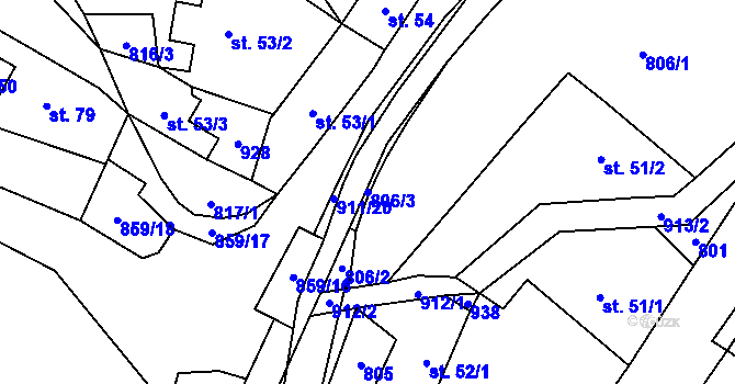 Parcela st. 806/3 v KÚ Černýš, Katastrální mapa