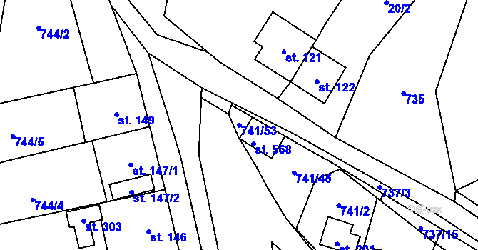 Parcela st. 741/53 v KÚ Černýš, Katastrální mapa