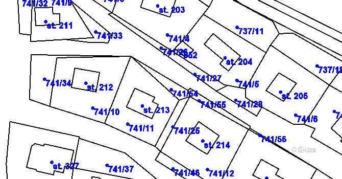 Parcela st. 741/54 v KÚ Černýš, Katastrální mapa
