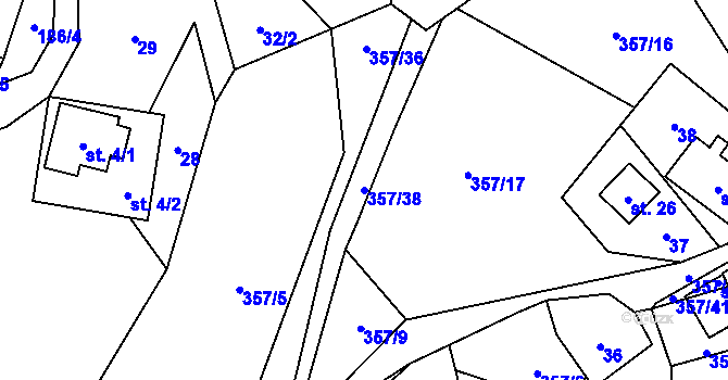 Parcela st. 357/38 v KÚ Ondřejov u Perštejna, Katastrální mapa
