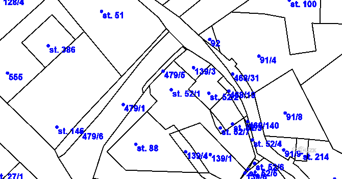 Parcela st. 52/1 v KÚ Perštejn, Katastrální mapa