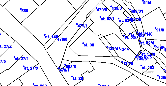 Parcela st. 88 v KÚ Perštejn, Katastrální mapa