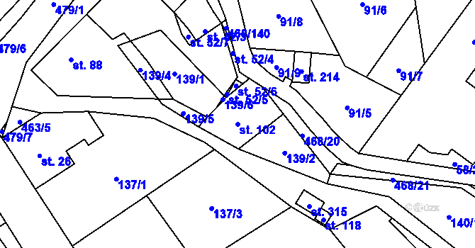 Parcela st. 102 v KÚ Perštejn, Katastrální mapa