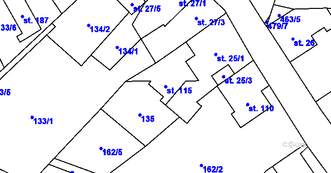 Parcela st. 115 v KÚ Perštejn, Katastrální mapa