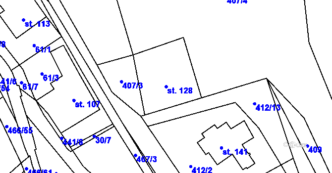 Parcela st. 128 v KÚ Perštejn, Katastrální mapa