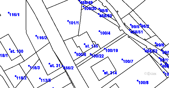 Parcela st. 135 v KÚ Perštejn, Katastrální mapa