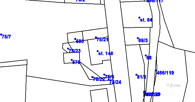 Parcela st. 148 v KÚ Perštejn, Katastrální mapa