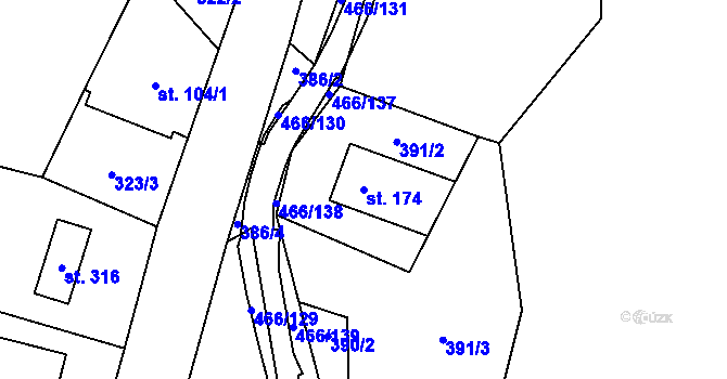 Parcela st. 174 v KÚ Perštejn, Katastrální mapa
