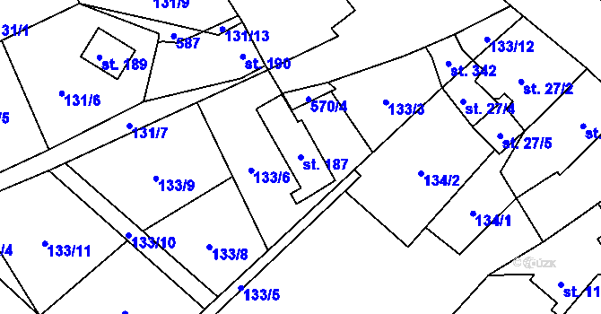 Parcela st. 187 v KÚ Perštejn, Katastrální mapa