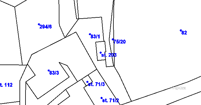 Parcela st. 203 v KÚ Perštejn, Katastrální mapa